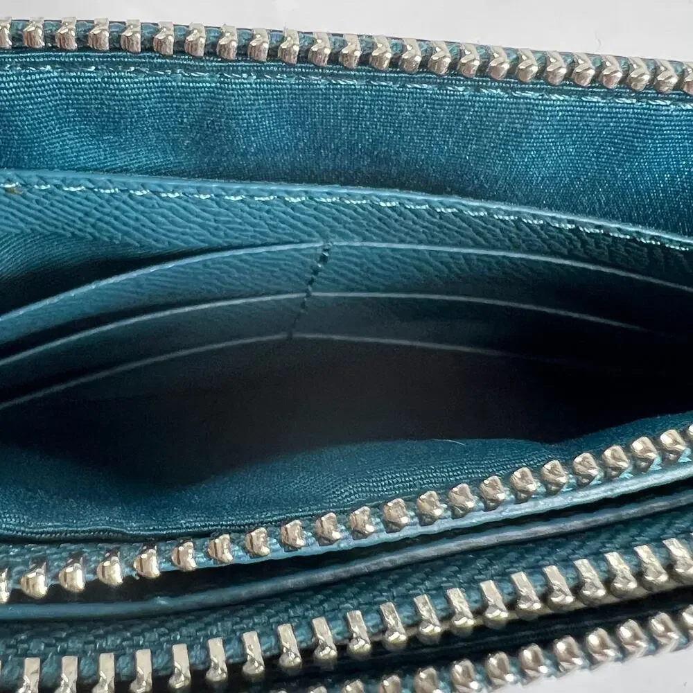 COACH Crosby Clutch Wristlet Dark Teal Glitter Crossgrain Leather F21020 NWT